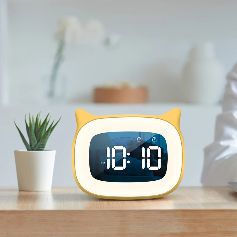 Âm Nhạc Đèn LED Đồng Hồ Báo Thức Kỹ Thuật Số Điều Khiển Giọng Nói Đèn Ngủ Thiết Kế Máy Tính Để Bàn Đồng Hồ Nhà Trang Trí Gắn Trong 1200MAh pin