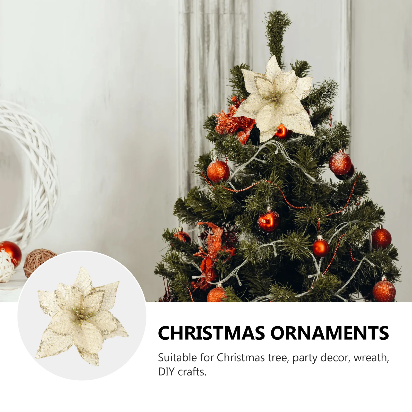 

10Pcs Christmas Wreath Flower Artificial Red Lightweight DIY Tree Ornament Craft Decoration Wedding Party Home