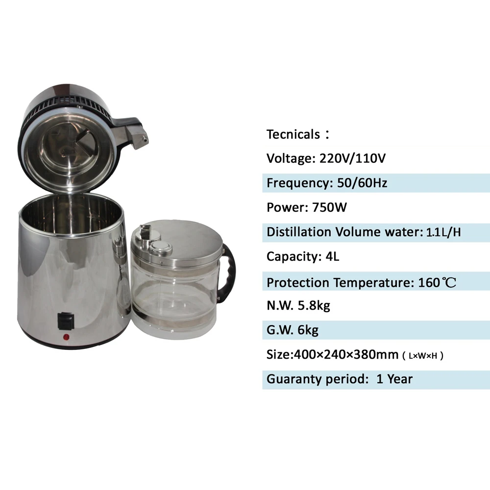 Dental Water Distiller Pure Filter Purifier Oil Wine Alcohol Distiller 4L home clinic spa use stainless steel water distiller