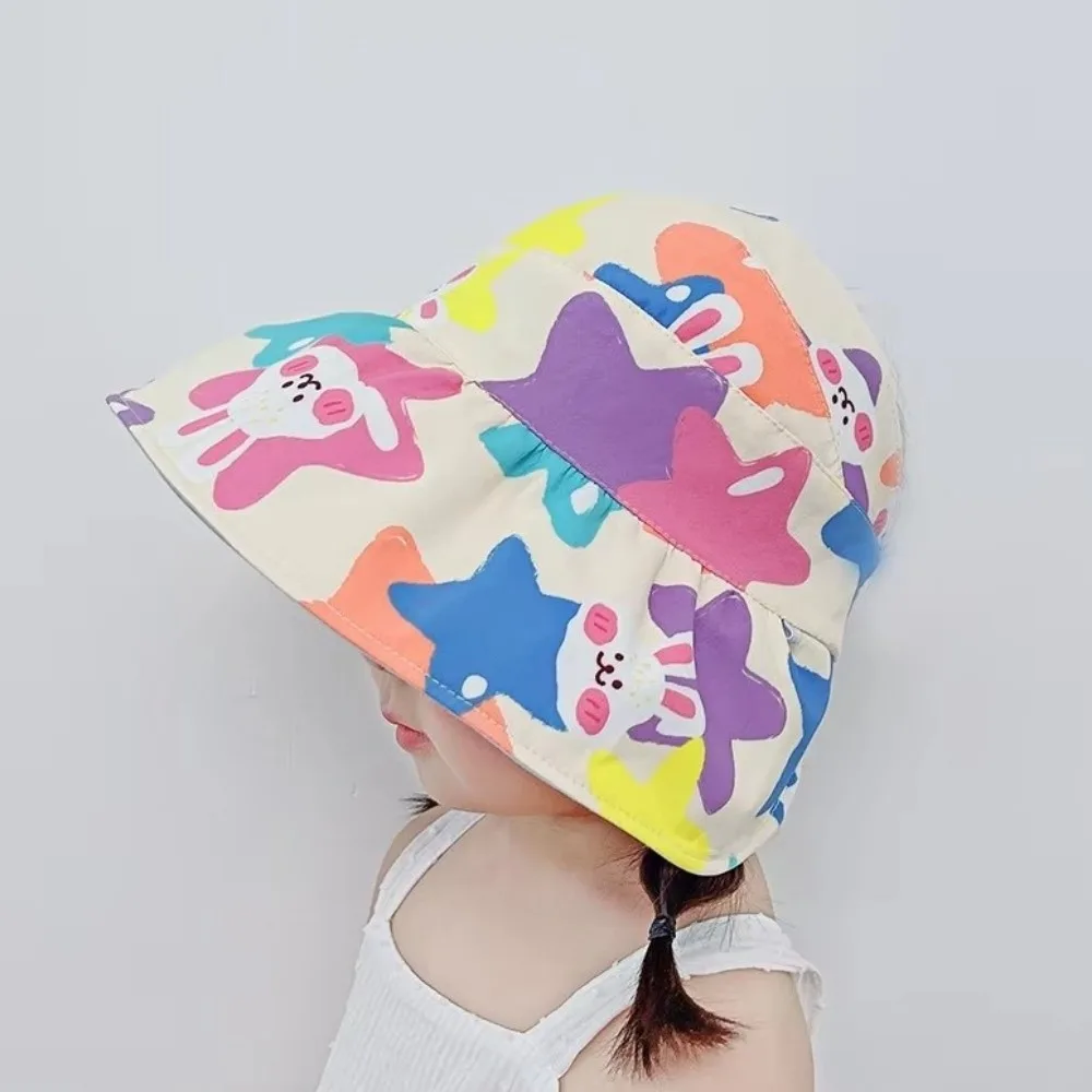 Adjustable Children Rabbit Ears Sun Hat Cotton Double-sided Kids Empty Top Sunscreen Hat Foldable Strap Wide Brim Hat Outdoor