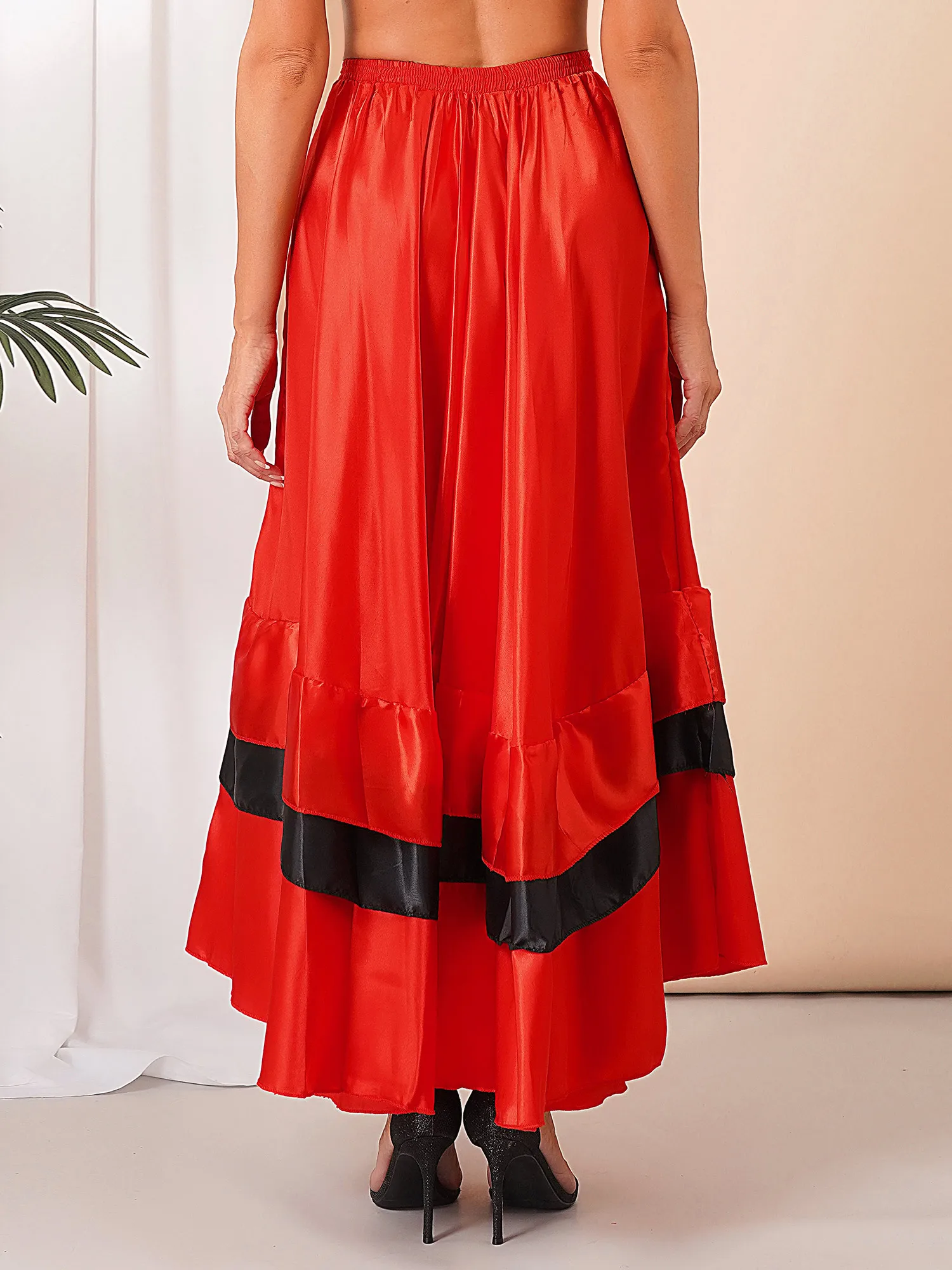 Rotes Stierkampf-Kostüm für Damen, Tango, Flamenco, spanischer Tanzrock, abgestufter Saum, Ballsaal, Spanien, Karneval, Festival, Bühnenkleidung