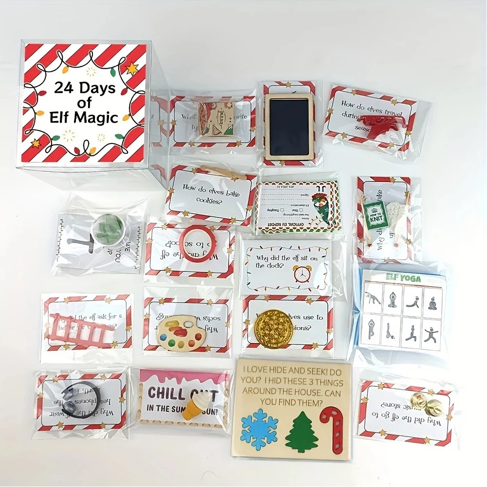 

Christmas 24 Days Elf Kit Elf Adventure Kit 2024 Creative Elf Scenes Idea Kit Xmas Countdown Gift Elf Activities Props