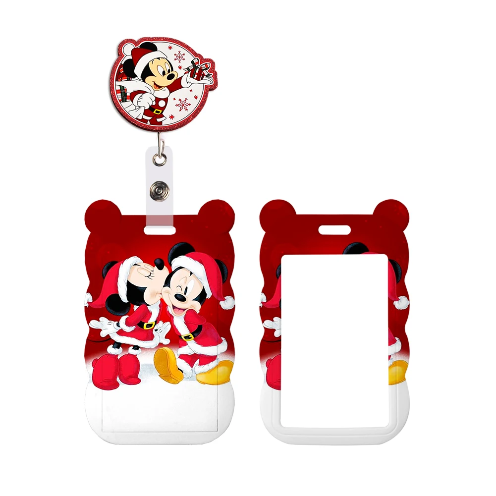 Christmas Mickey Mouse Red Series Cute Badge Holder Id Card Bus Card Holder Reel Clip Lanyard For Accessories Xmas Gifts