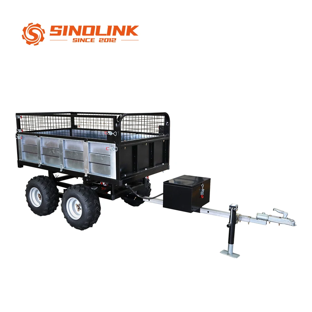 Sinolink 1 Ton Hydraulic Tipping Trailer | Off-Road ATV Dump Cart with 55 Tip Angle and Galvanized Steel Bed for Farm Work