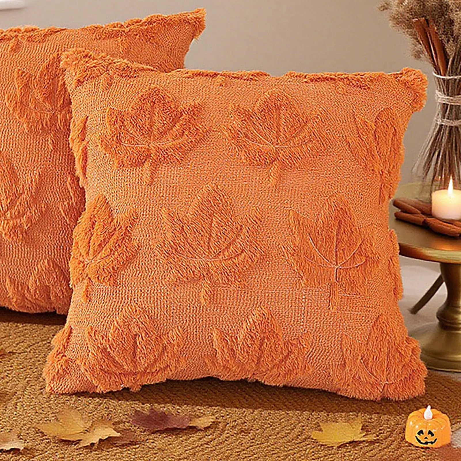 

Halloween Throw Pillow Covers Maple leaves Pattern Soft Cushion Cases for Sofa, Bed & Living Room Indoor Fall Decoration