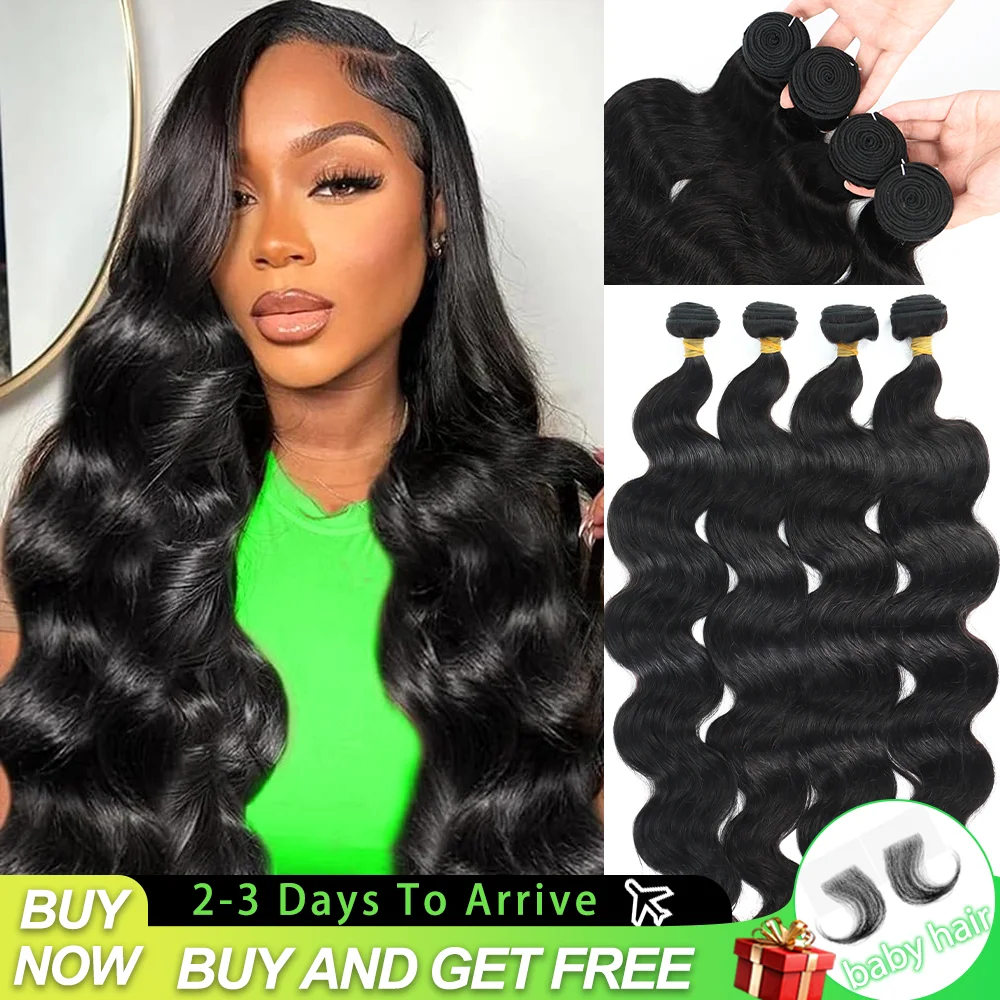 16A 40 นิ้ว Body Wave มนุษย์ผมบราซิลทอผ้าสีดําธรรมชาติ 3/4/5 ชิ้น Deal Virgin Hair ดิบต่อผมสําหรับผู้หญิง