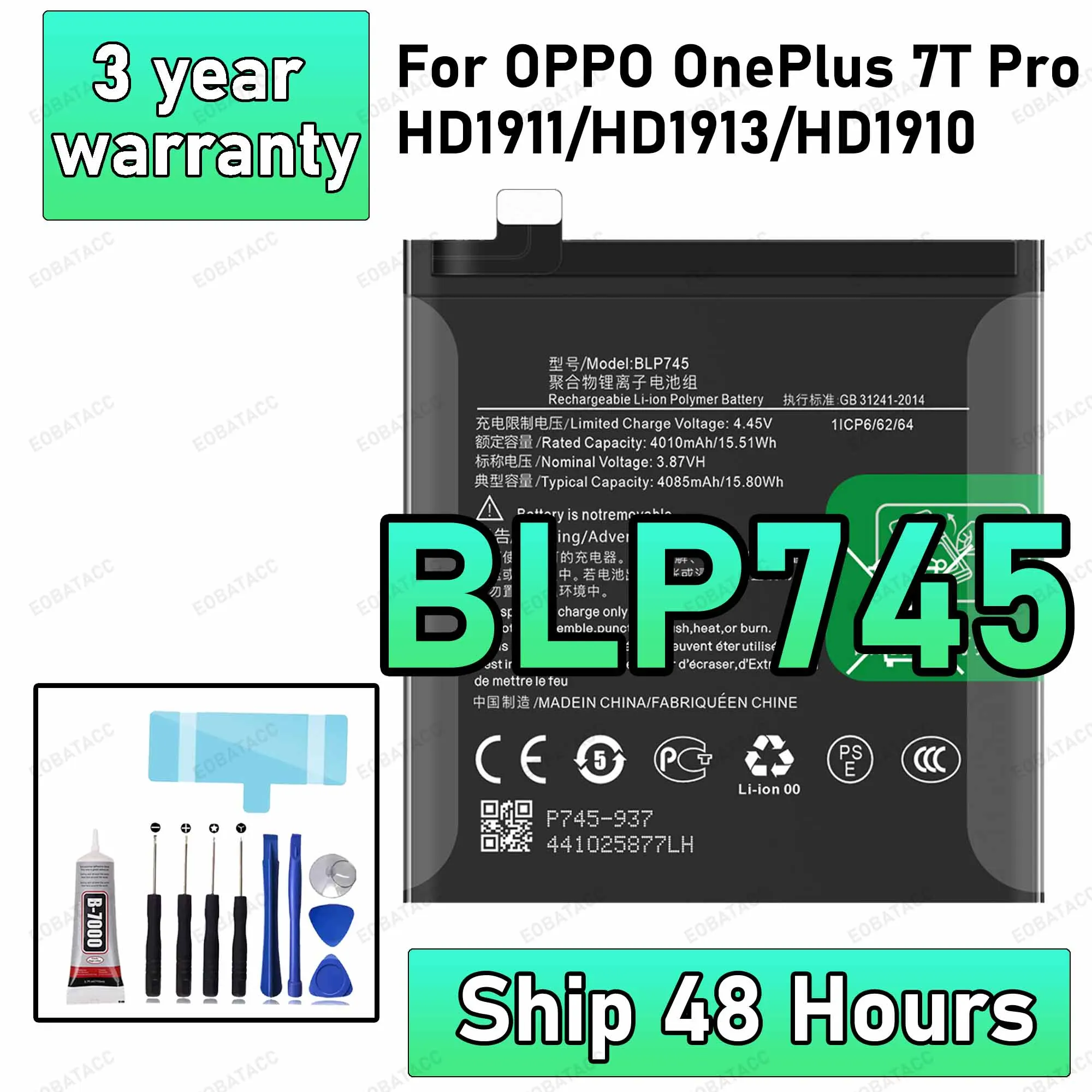 100% New High Quanlity BLP745 Battery For Oppo ONEPLUS 7T PRO/1+7T PRO/HD1911/HD1913/HD1910 Replacement Batteries batteria+Free