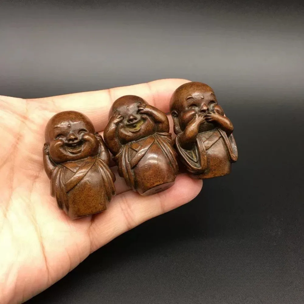 Solid Brass Three Wise Monks Statue See No Evil Speak No Evil Hear No Evil Zen Tea Pet Desk Gift