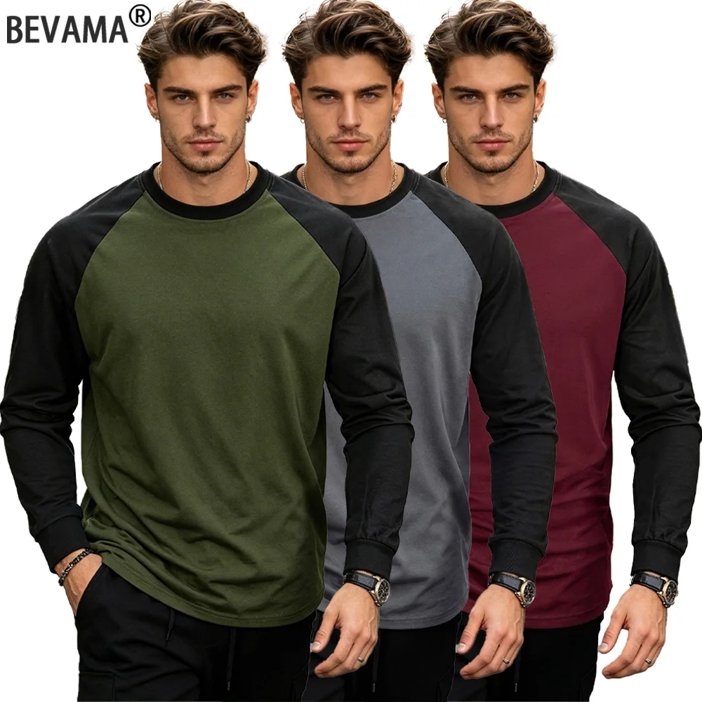 Men’s Raglan Long Sleeve T-Shirt Color Block Crew Neck Baseball Tee Breathable Soft Fabric Casual Shirt for Sports & Daily