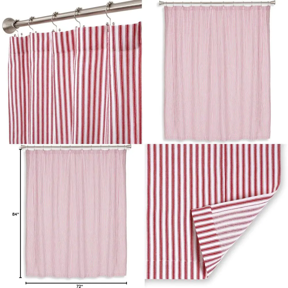 

Extra Long 72 W x 84 L Red & White Striped Cotton Shower Curtain