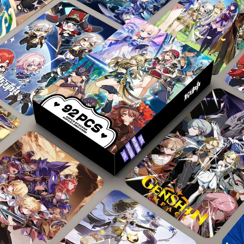 

92PCS/Set Genshin Impact Anime Game Lomo Cards Bookmark Figure Stickers HD Double-sided Photocard For Fans Collection Gift