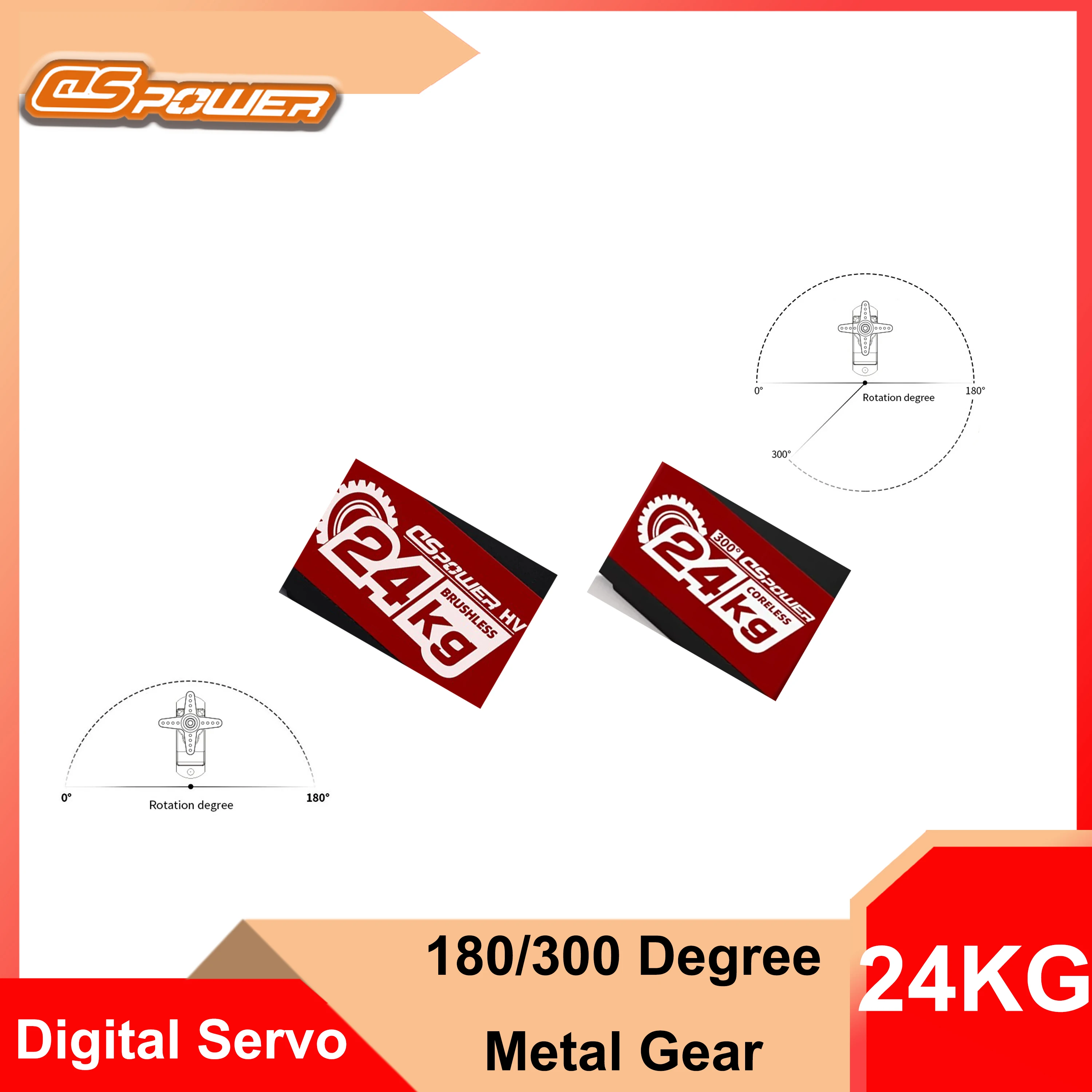 DSpower 24kg Servo Half Aluminum Frame Metal Gear 25T Metal Arm 180/300 Degree for 1/8 1/10 RC Drift Car Truck Boat Robot Parts