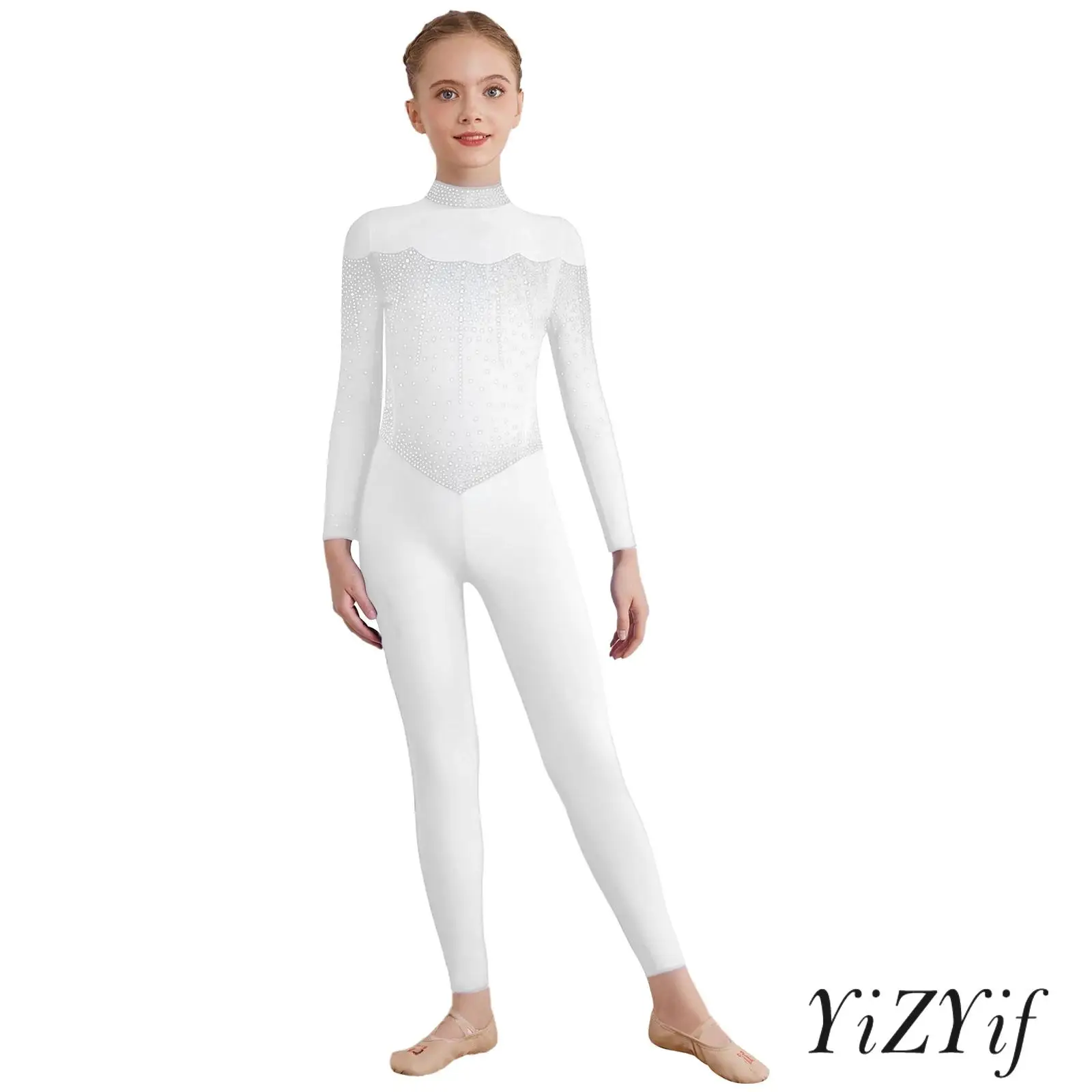 

Kids Girls Shiny Rhinestones Gymnastics Dance Full Body Leotard Lyrical Ice Skating Dance Jumpsuit for Ballet Dance Competition