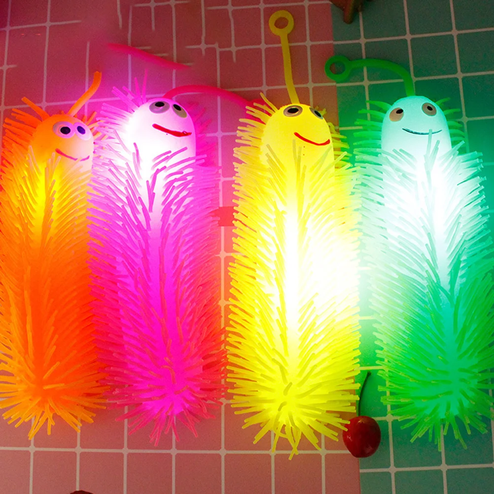 2 Pcs Shine Vent Hairball Child Toy Luminous Caterpillars Soft Rubber Kids Stretchy