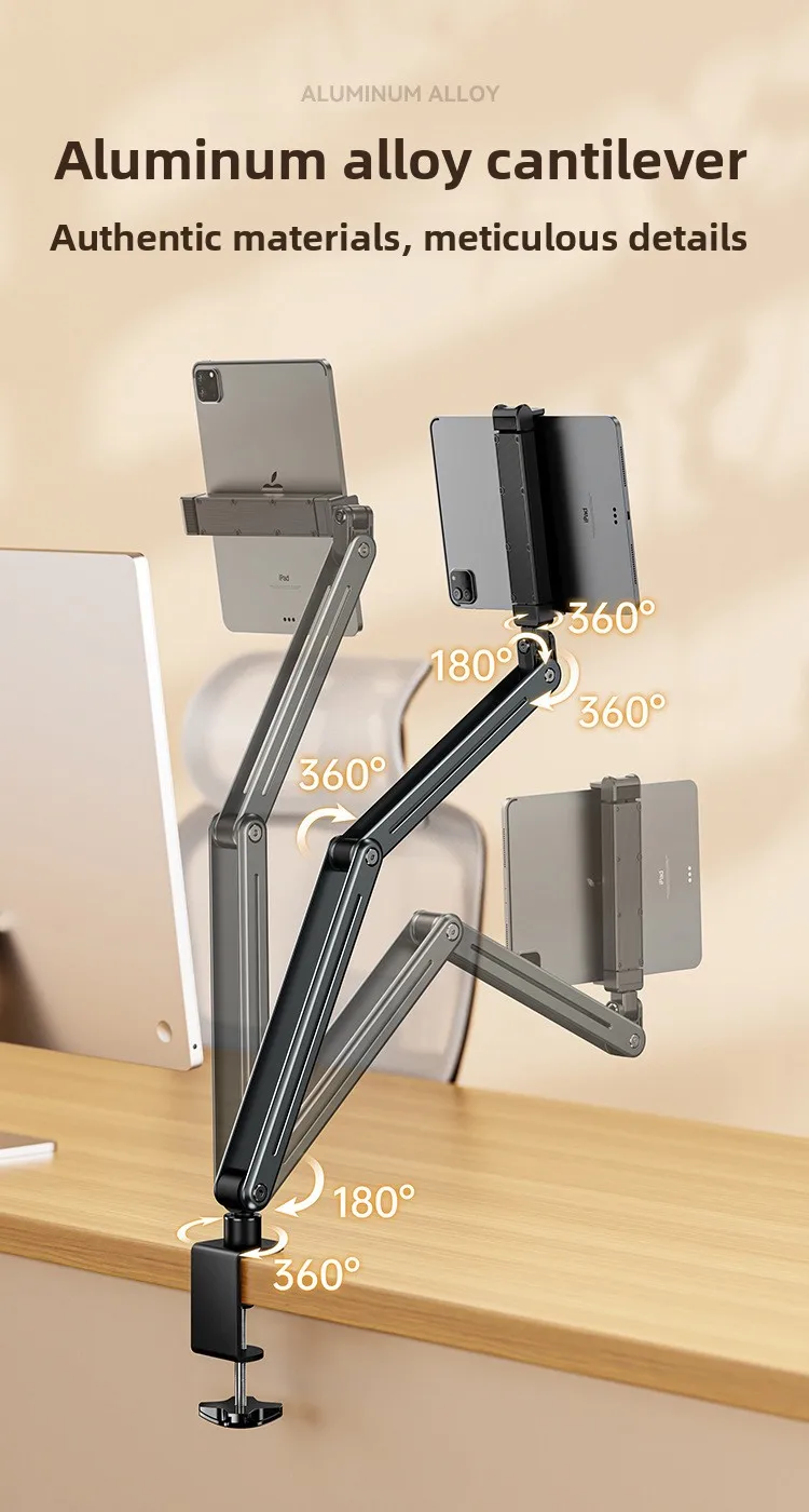 Faltbarer Aluminium-Legierung Tischständer 360° ° Drehbarer Halter für Handy und Tablet, Live-Streaming, Videoaufnahmen, Overhead-Aufnahmen – Detail 2