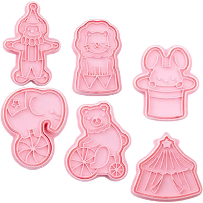 6Pcs Circus Lion Cookie Cutters Plastic Biscuit Mold Biscuit Fondant Cutters Circus Animals Baking Molds Birthday Cookie Cutters