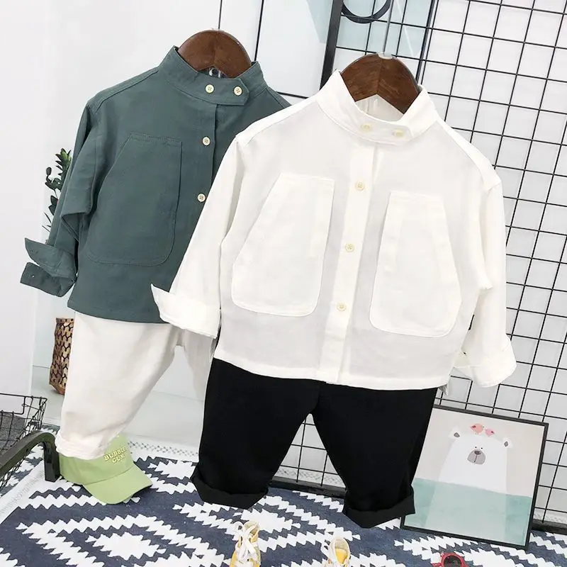 2023 Spring Girls Boys Casual Long Sleeve Blouse Baby Kids Children Shirt Two Colors