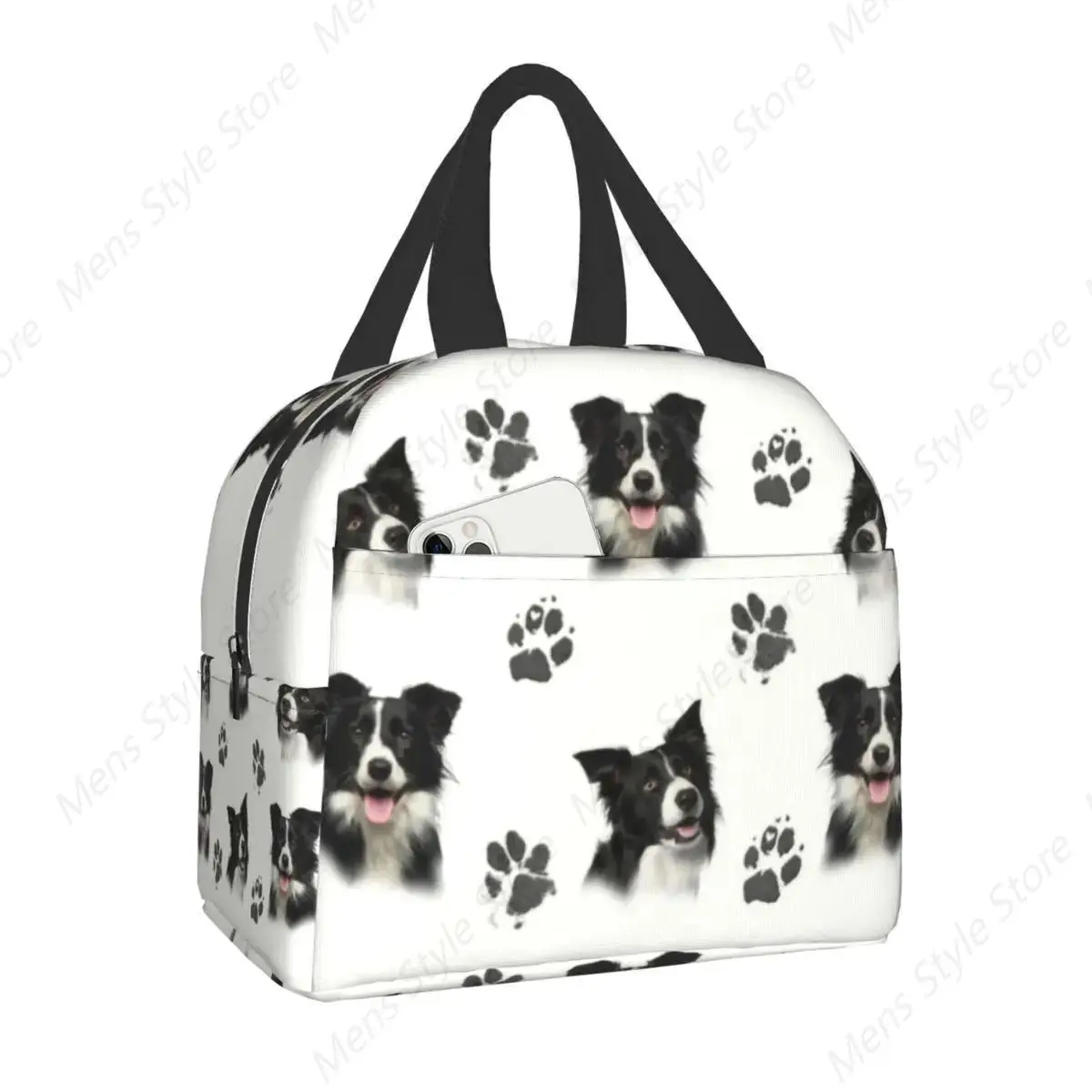 Custom Border Collie Lunch Bag Women Thermal Cooler Insulated Lunch Boxes for Kids School Children Fruit Fresh Storage Bag