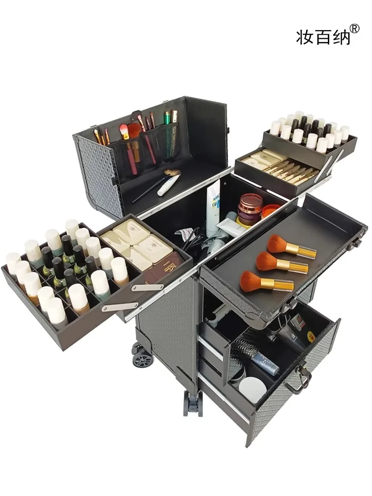 Make-Up Artist Speciale Trolley Case Gereedschapskist Professionele Cosmetische Rollende Bagage Nagel Schoonheidskoffers Op Wielen Borduurwerk