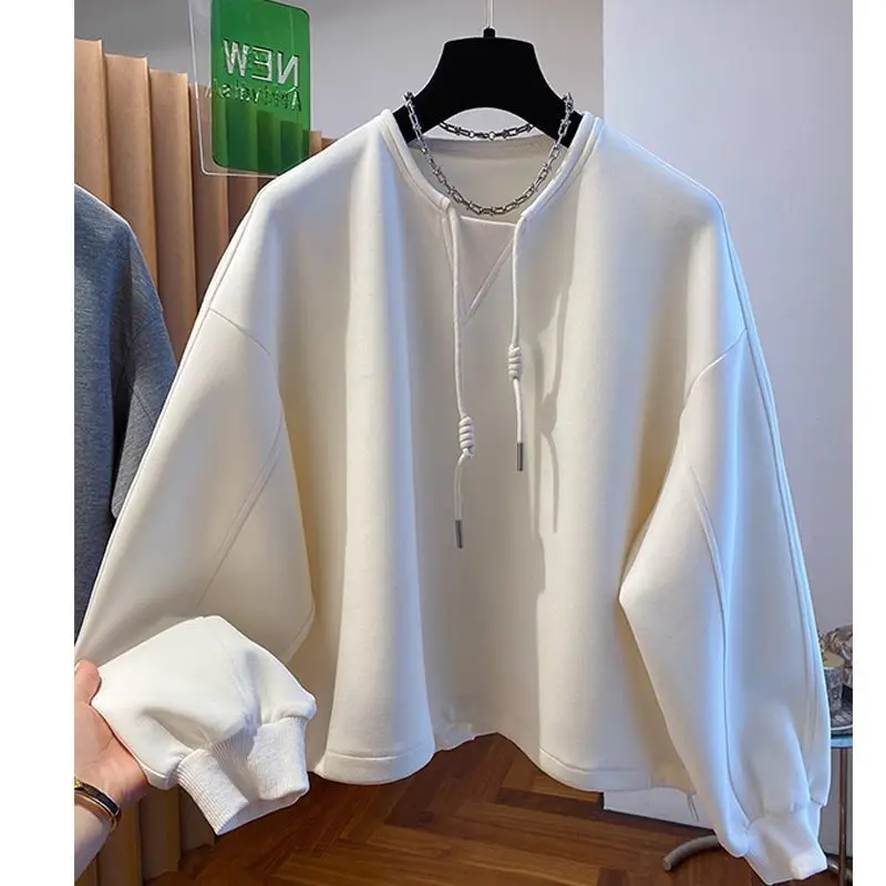 

Korean Design Niche Drawstring Round Neck Hoodie for Women Spring Autumn 2025 New Casual Versatile Pullover Top