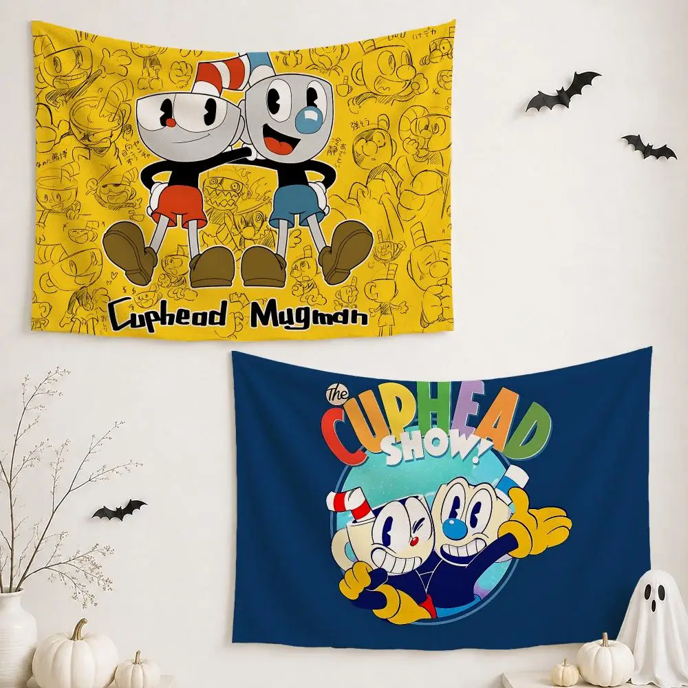 Game C-The Cuphead Show Tapestry Wall Hanging Tapestry Aesthetic Room Decor Banners for Bedroom Living Room Outdoor Party