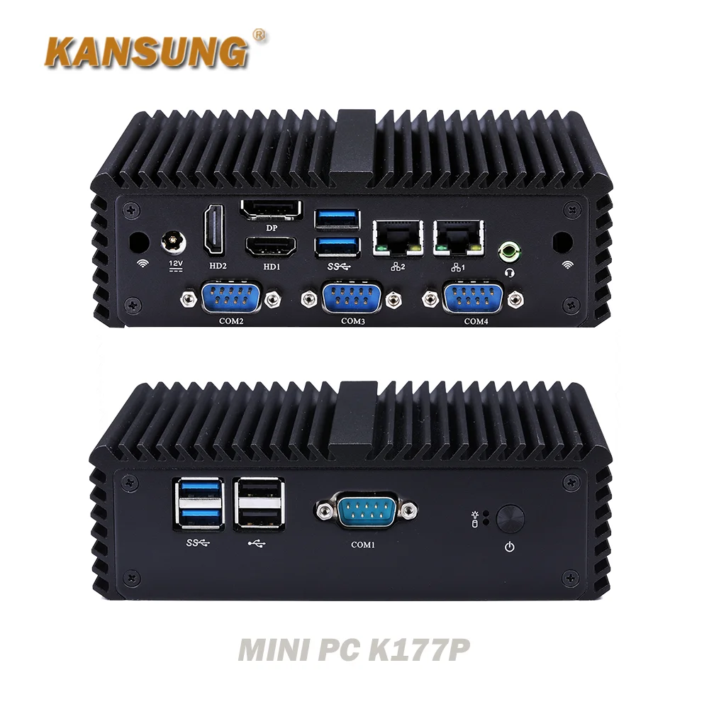 Kansung K177P Intel Pentium J3710 Quad Core Processor 2 LAN 2 HD 1 Display Port 4 RS232 COM Fanless 12V Mini PC