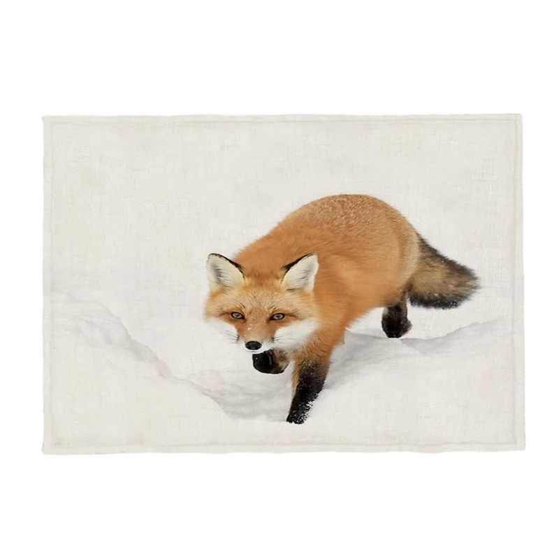 Beautiful Animal Fox Wolf Placemat Kitchen Restaurant Children Polyester Linen Can Be Customized Napkin Cloth Coasters 32*45cm