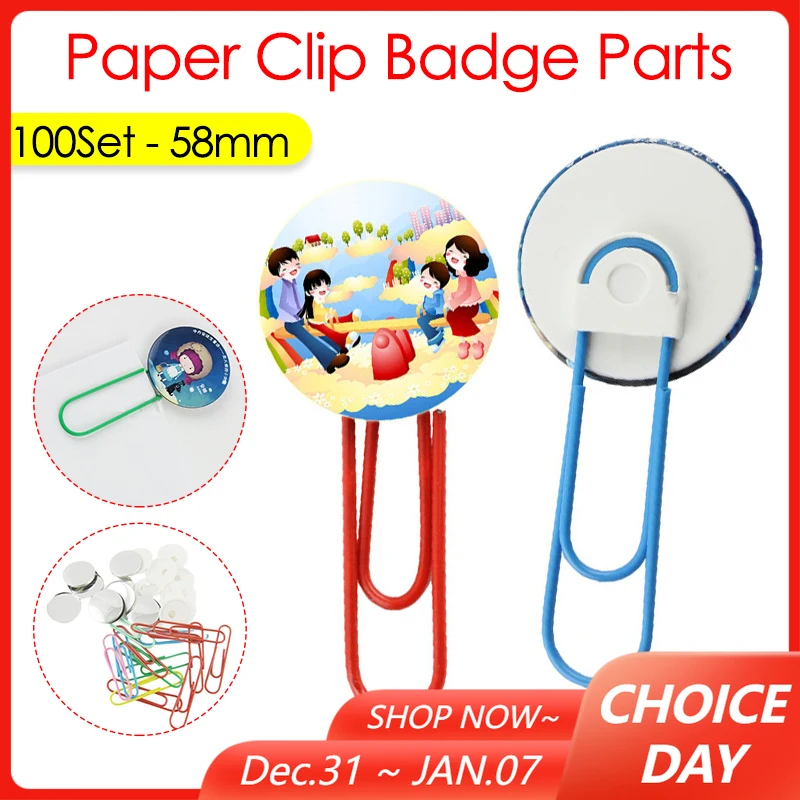

100Set 58mm Paper Clip Badge Consumables Bookmark Blank Button Badge Pin Button Parts DIY Making Kit for Button Maker Machine