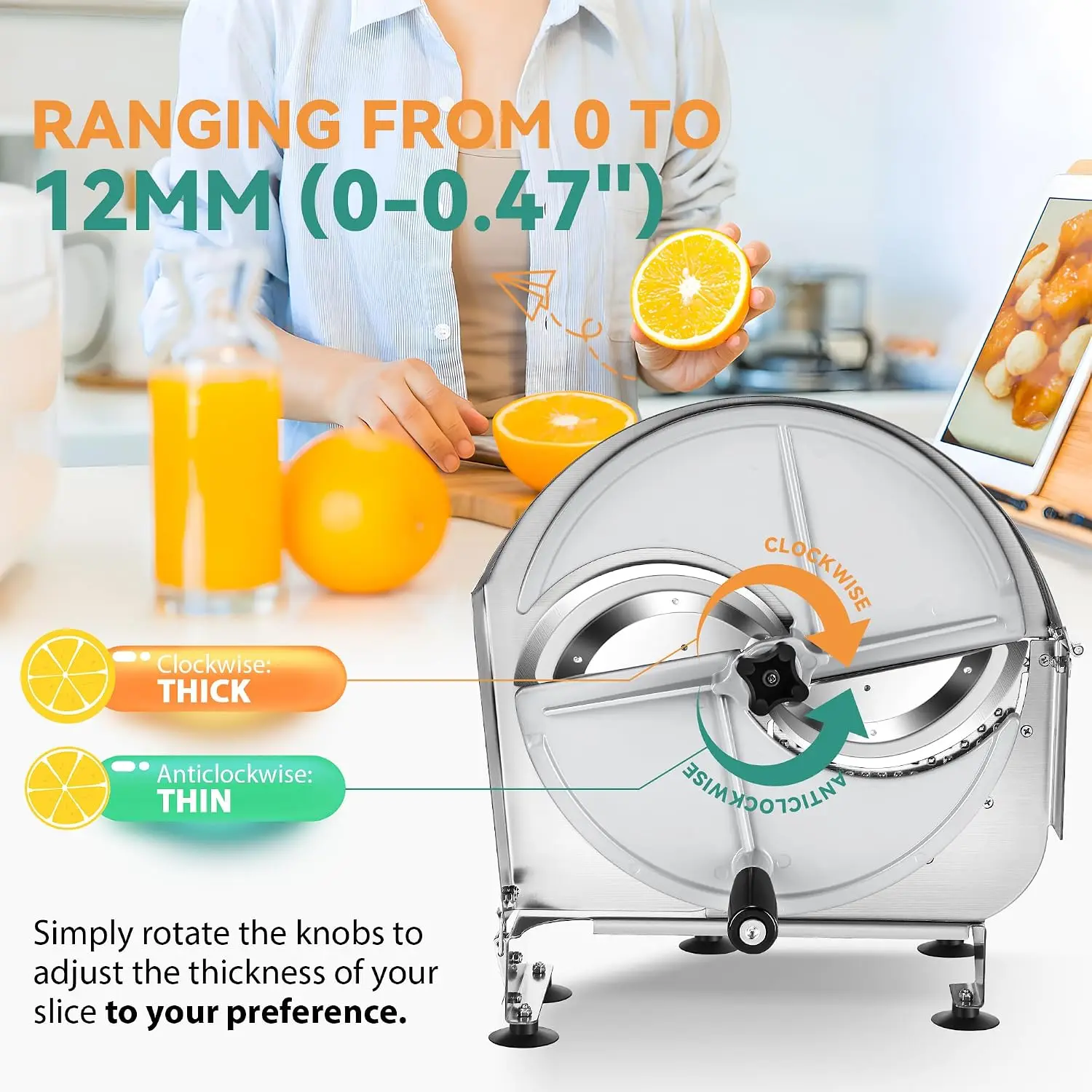 Commercial Fruit Slicer, Manual Vegetable Slicing Machine, 0-0.47