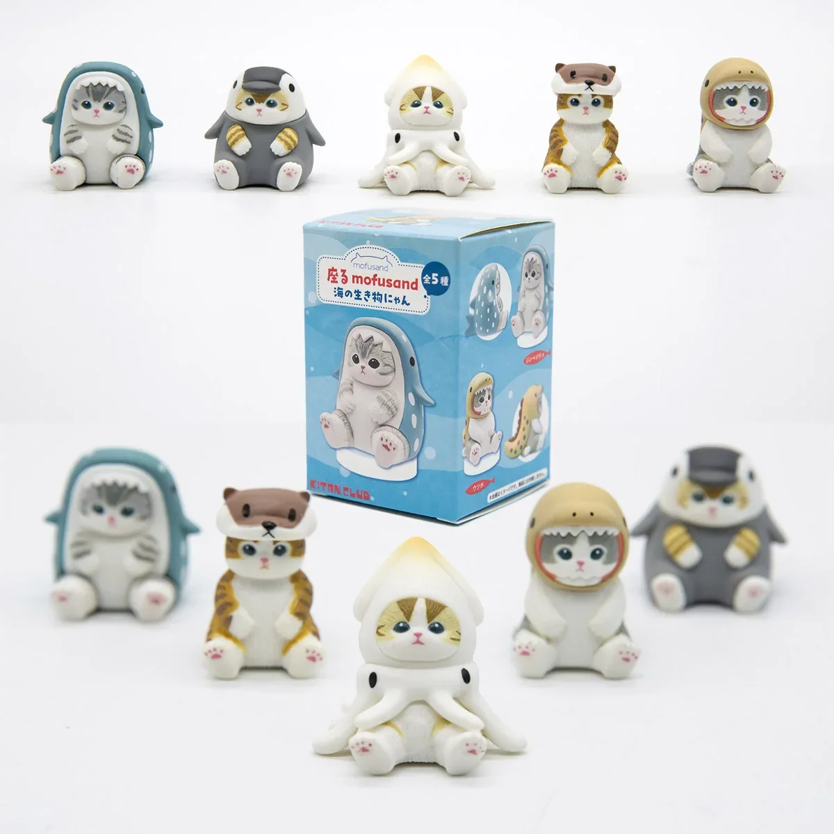 Mofusand Cats Wearing Marine Organism Clothes Blind Box Cute Action Figures Octopus Penguin Otter Table Ornaments Kids Gifts