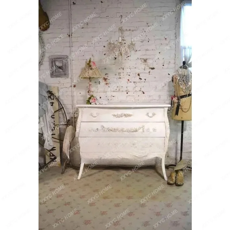 AA Solid wood furniture antique carved three-bucket cabinet -style entrance cabinet Neoclassical dining side cabinet