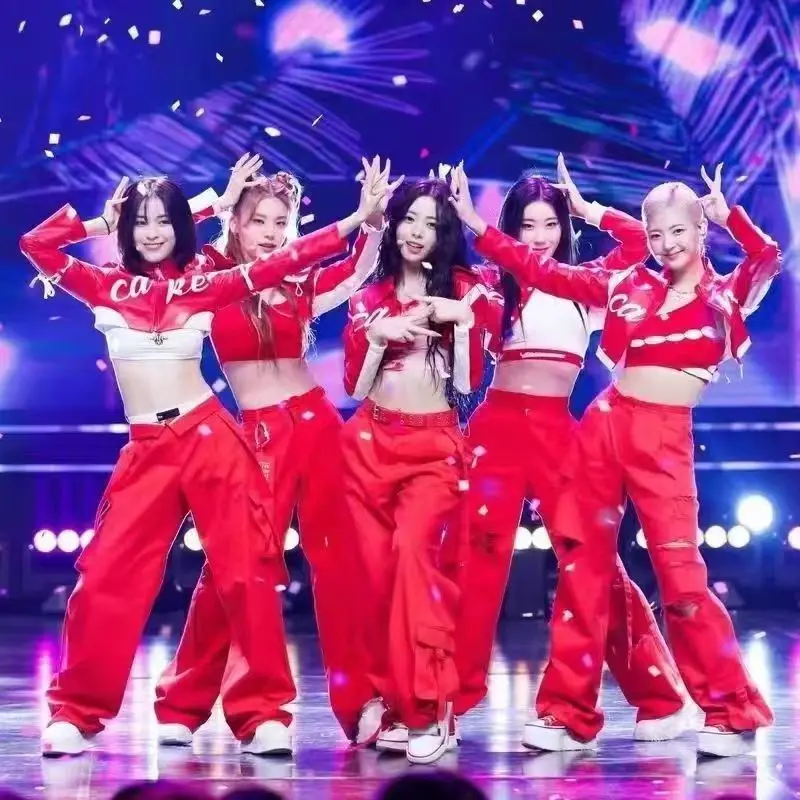 KPOP Girl Group Performance Costume Korean Dance Singing Costume Jazz Dance Costume Female Red Hip-hop Motorcycle Spicy Girl Set