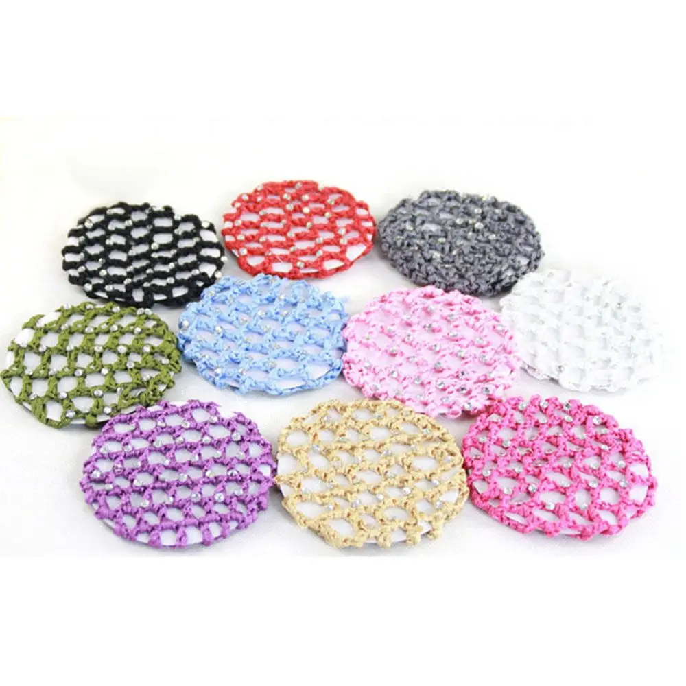 Women\'s Hairnets for Girl Ballet Dance Performance Crochet Chic with Rhinestone Professional Coiling Hair Band Hair Accessories