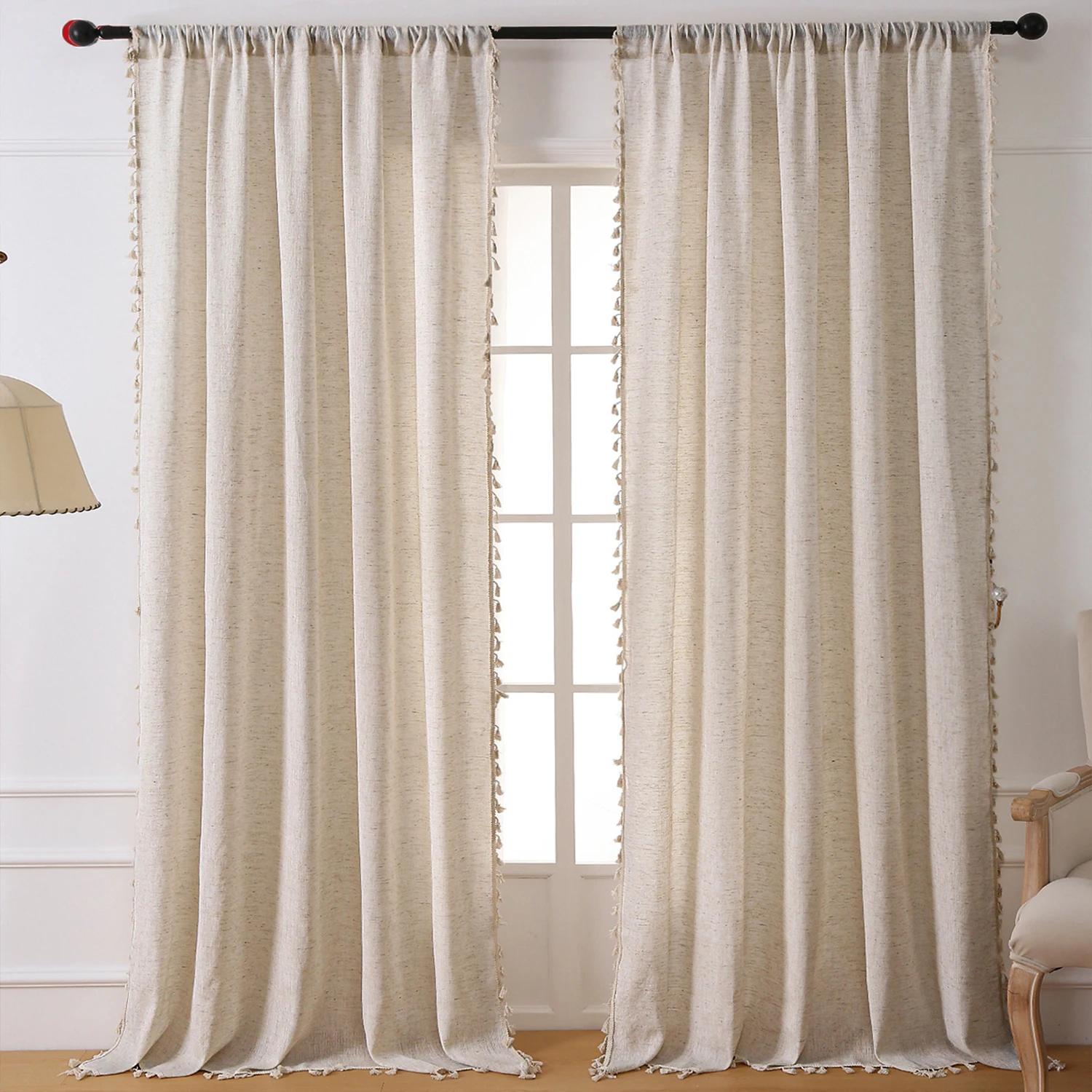 

Beige Curtains Tassel Curtains 1 Panel Rod Pocket Boho Bedroom Living Room Farmhouse Rustic Window Curtain Panels