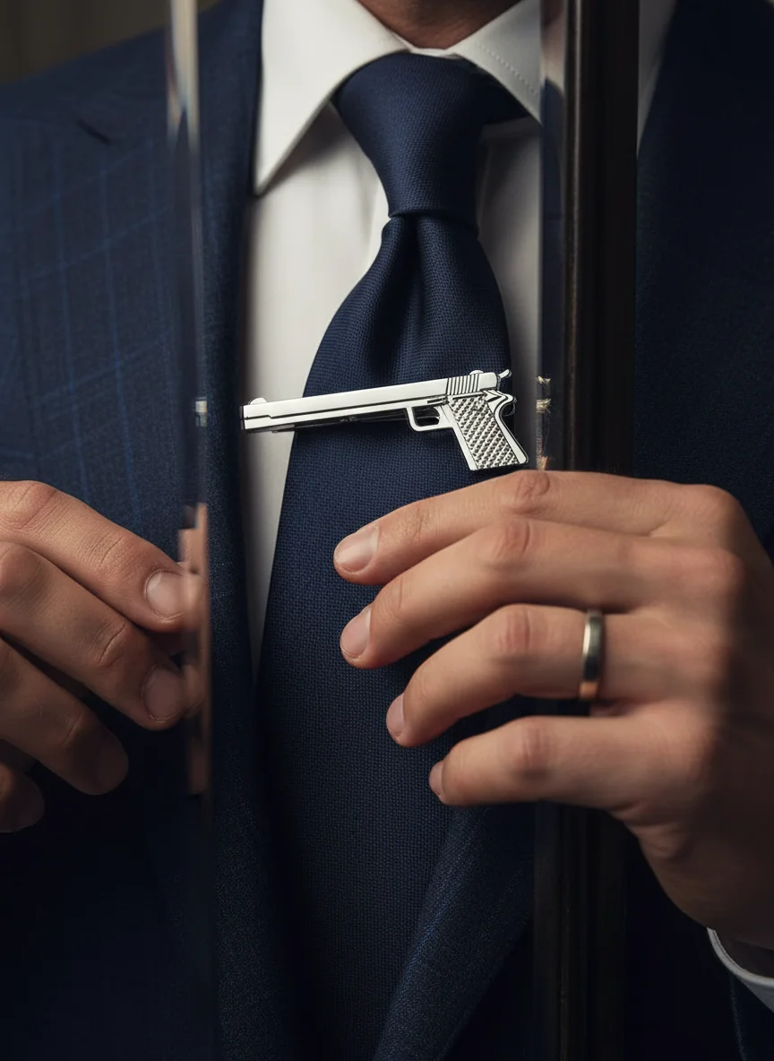 Creative Pistol Shaped Tie Clip Gun Design Mens Necktie Bar Tie Fastener for Casual Party Themed Events Daily Wear