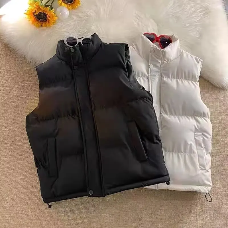 Parkas para mujer, chaleco, abrigos, chaquetas sólidas, bolsillo con cremallera, cordón, cuello levantado, sin mangas, grueso, holgado, informal, Otoño Invierno 2025