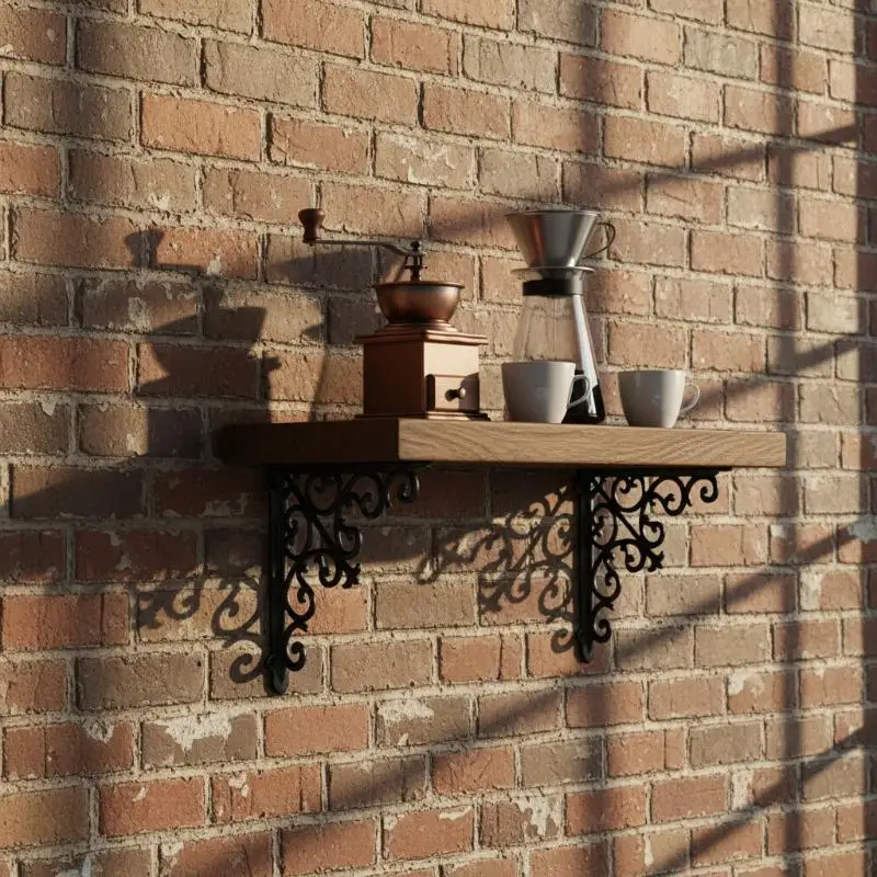 Shelf Bracket Vintage Industrial Cast Iron Wall Mount Triangle Bracket High Load Bearing for Kitchen Open Shelves