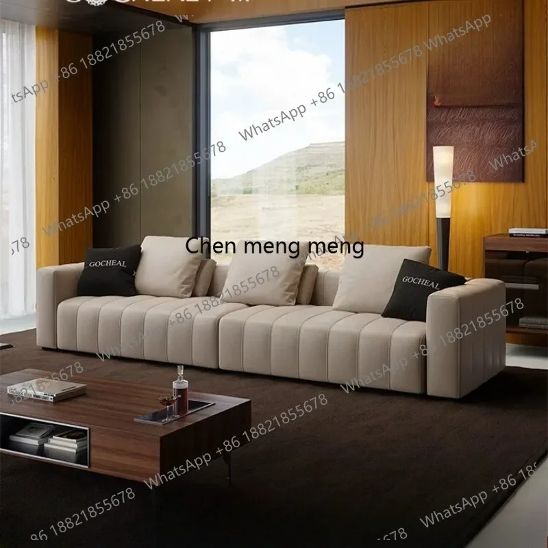 E153 Piano music leather sofa first layer cowhide Italian minimalist light luxury living room straight row sofa small apartment
