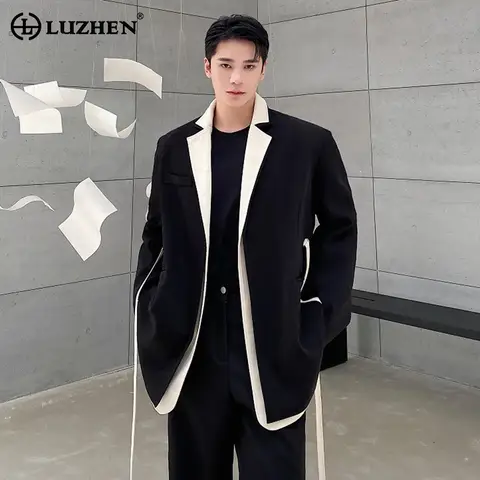 LUZHEN 맞춤형 더블 레이어 칼라 디자인 남성 캐주얼 블레이저 정장 재킷 가짜 투피스 탑 오리지널 우아함 코트 LZ8944