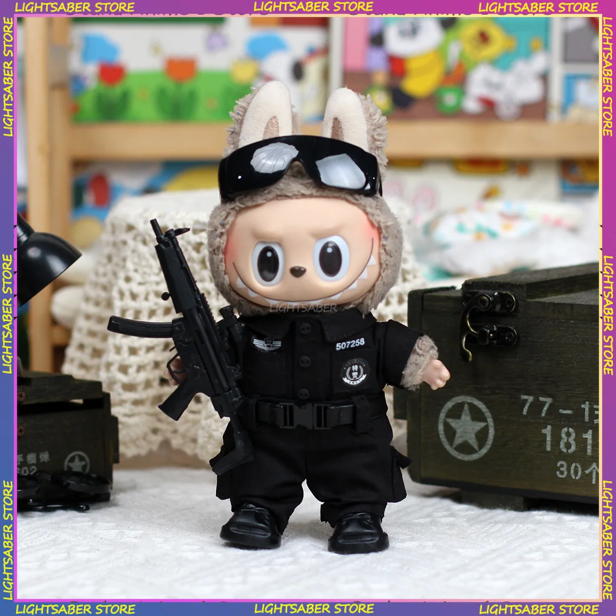 حار Labubu ملابس دمى الأمن الشرطة قميص بنطلون حزام الأحذية 4 قطعة مجموعة صغيرة أفخم دمية الملابس موضة إكسسوارات دمي #3