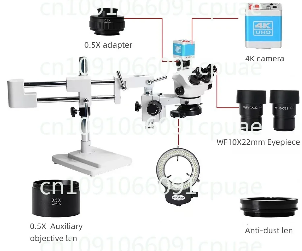 4K Camera 3.5X-90X 7-45X Double Focus Double Boom Bracket Trinocular Stereo Zoom Microscope