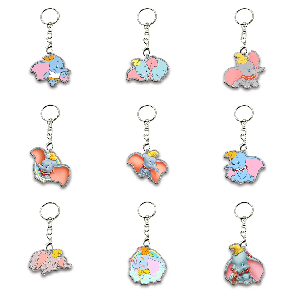 LLavero acrílico con purpurina gruesa de Anime de 50mm, llavero con figuras de Cosplay de Disney Dumbo, regalos para seguidores de cumpleaños