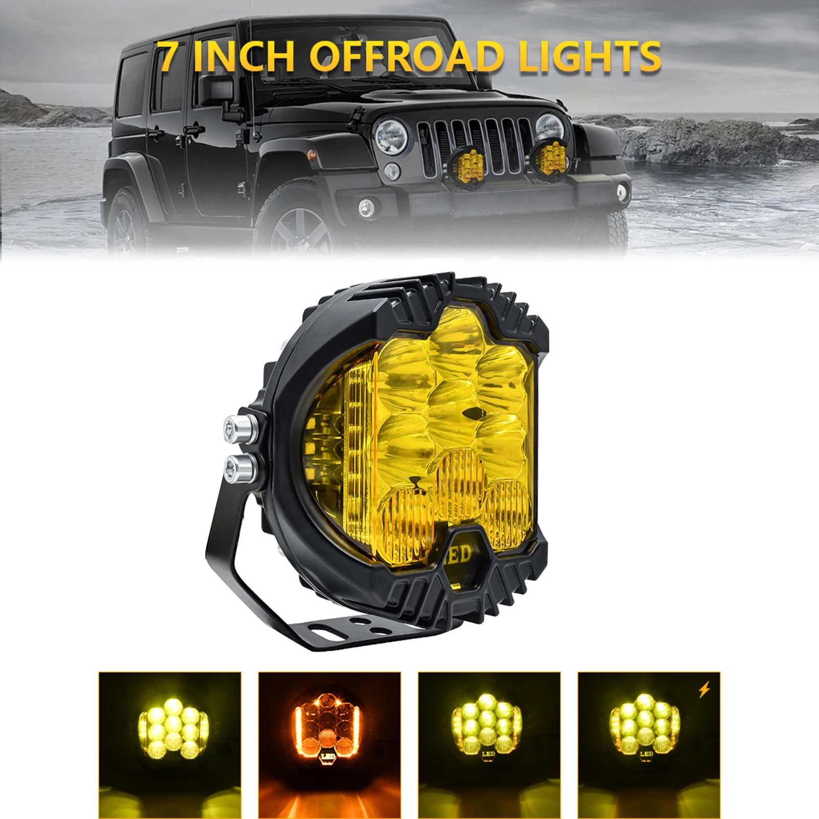 1Pcs 7inch LED Work Light Pods Spot Flood Combo Beam Fog Lamp Offroad Driving Light