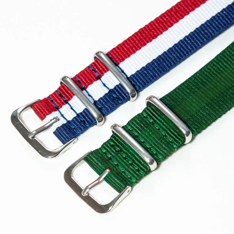 Solid Color Belt Silver Button Watch Band 18mm 20mm 22mm Military Fabric Woven Nylon Watch Strap Band