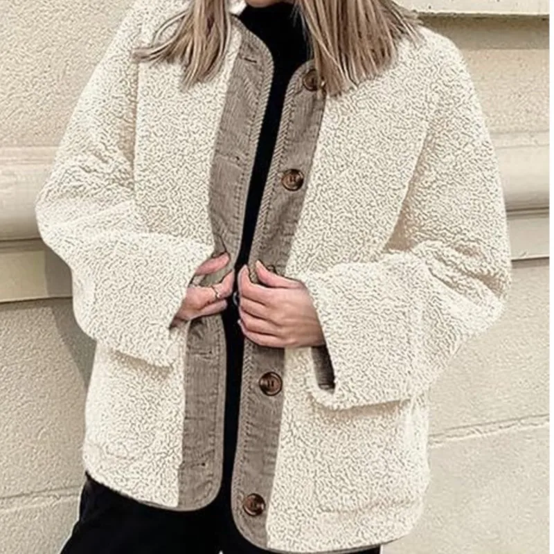 

Женские пальто с отложным воротником и карманом с капюшоном, свободные толстые теплые женские пальто 202, осень-зима, элегантные модные повседневные женские уличные топы