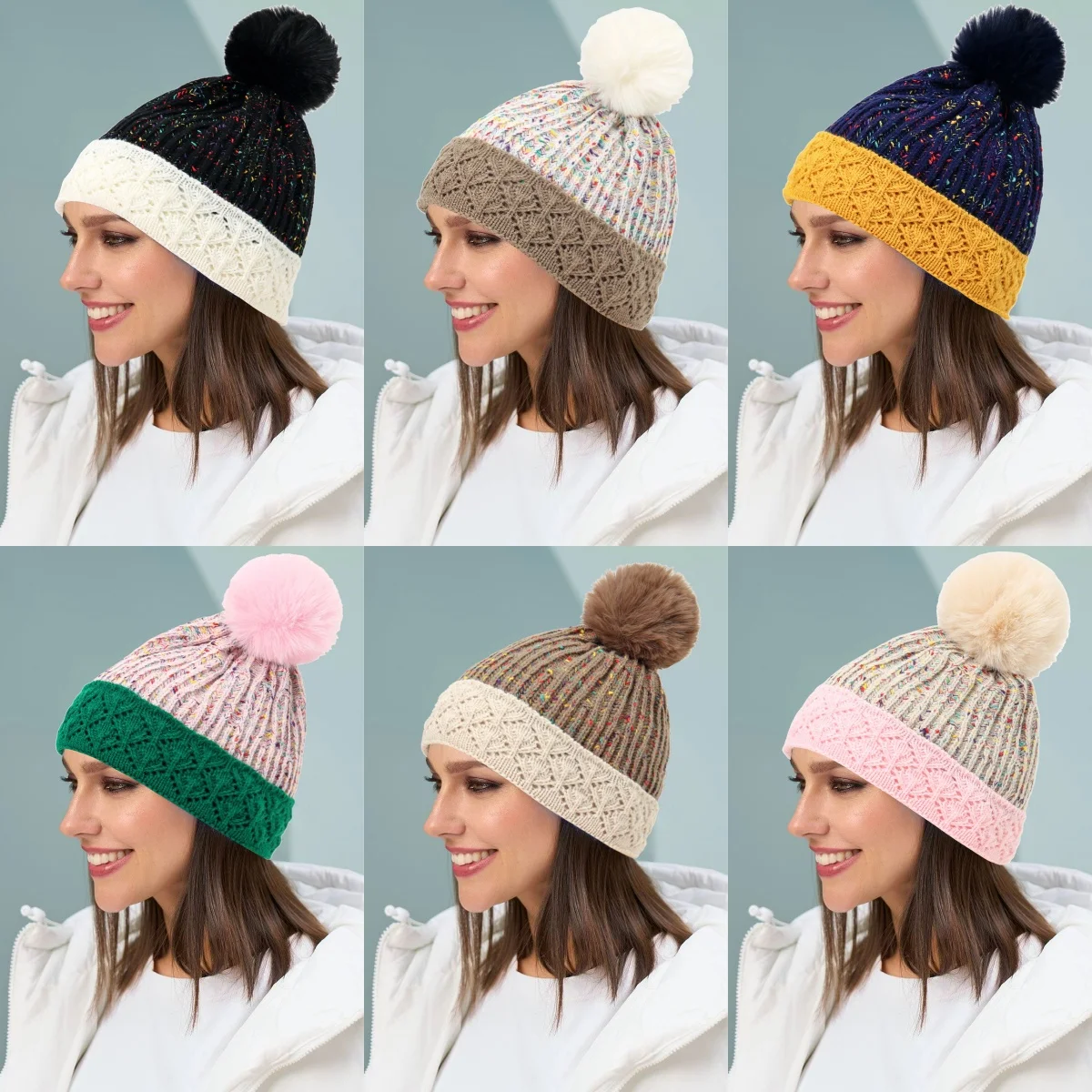 New Fashion Women's Winter Retro Warm Wool Hat Lace Thickened Student Wool Ball Knitted Hat Hollow Splicing Beanies Caps