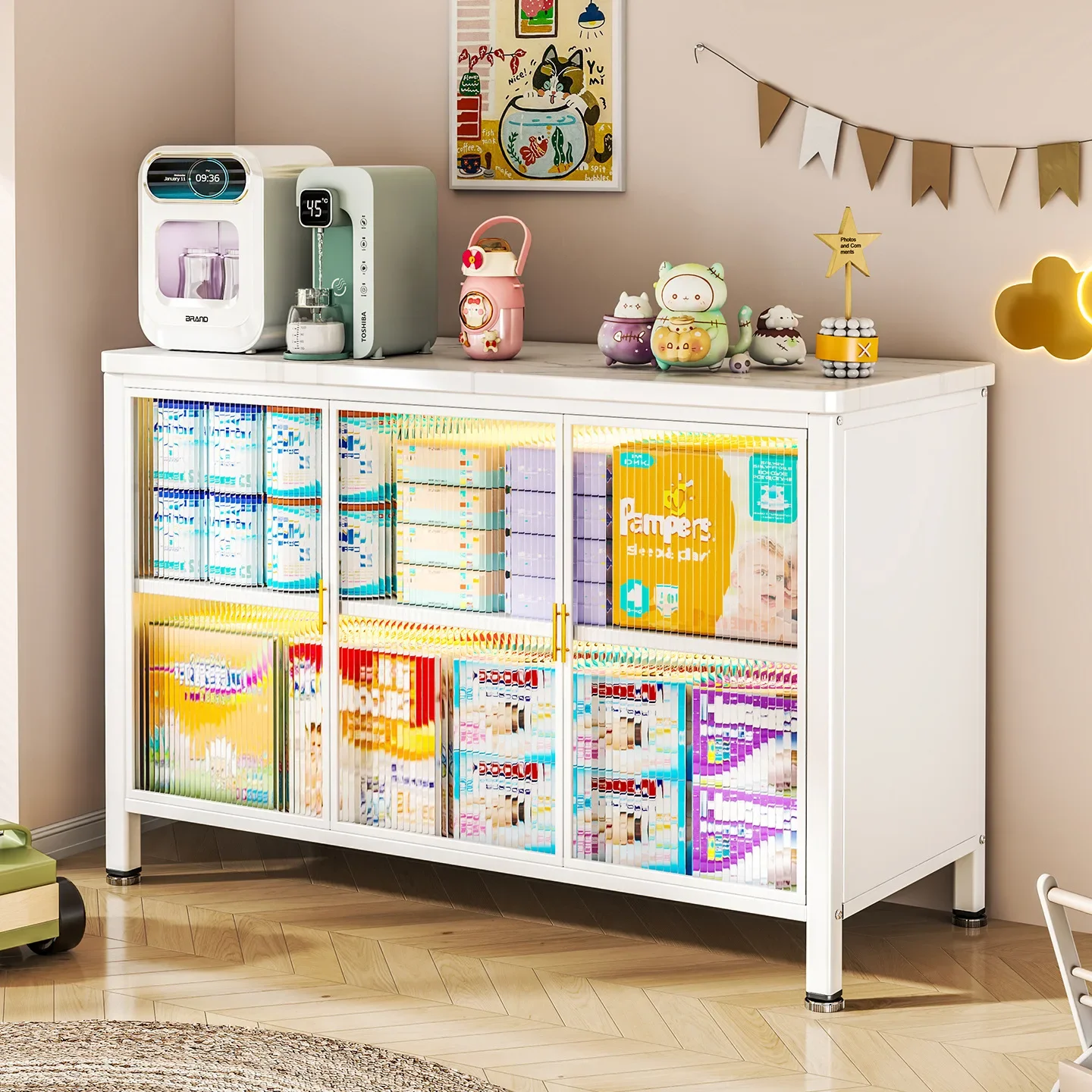 

Flip Cover Storage Cabinet Multi-Layer Plastic Easy-To-Use Living Room Organizer Bedroom Miscellaneous Items Large Capacity