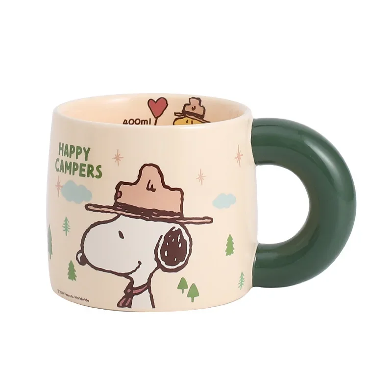 

Snoopy Outdoor Series Ceramic Mug, Cute Cartoon Breakfast Milk Drinking Glass, Comes with High Beauty Handbag