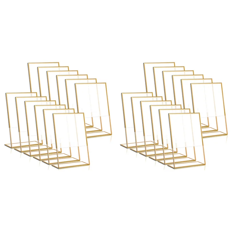 

AB33-24PCS Gold Frame Acrylic Sign Holder Wedding Table Number Holder Slanted Menu Double Sided Stand, 4X6inch Vertical