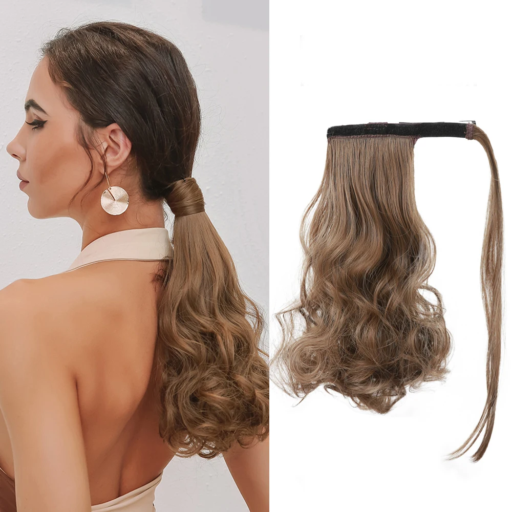 

Synthetic Ponytail Extension Long Natural Wavy Wrap Around Clip In Ponytail Hair Extension Brown Hair Tail Hairpiece for Women